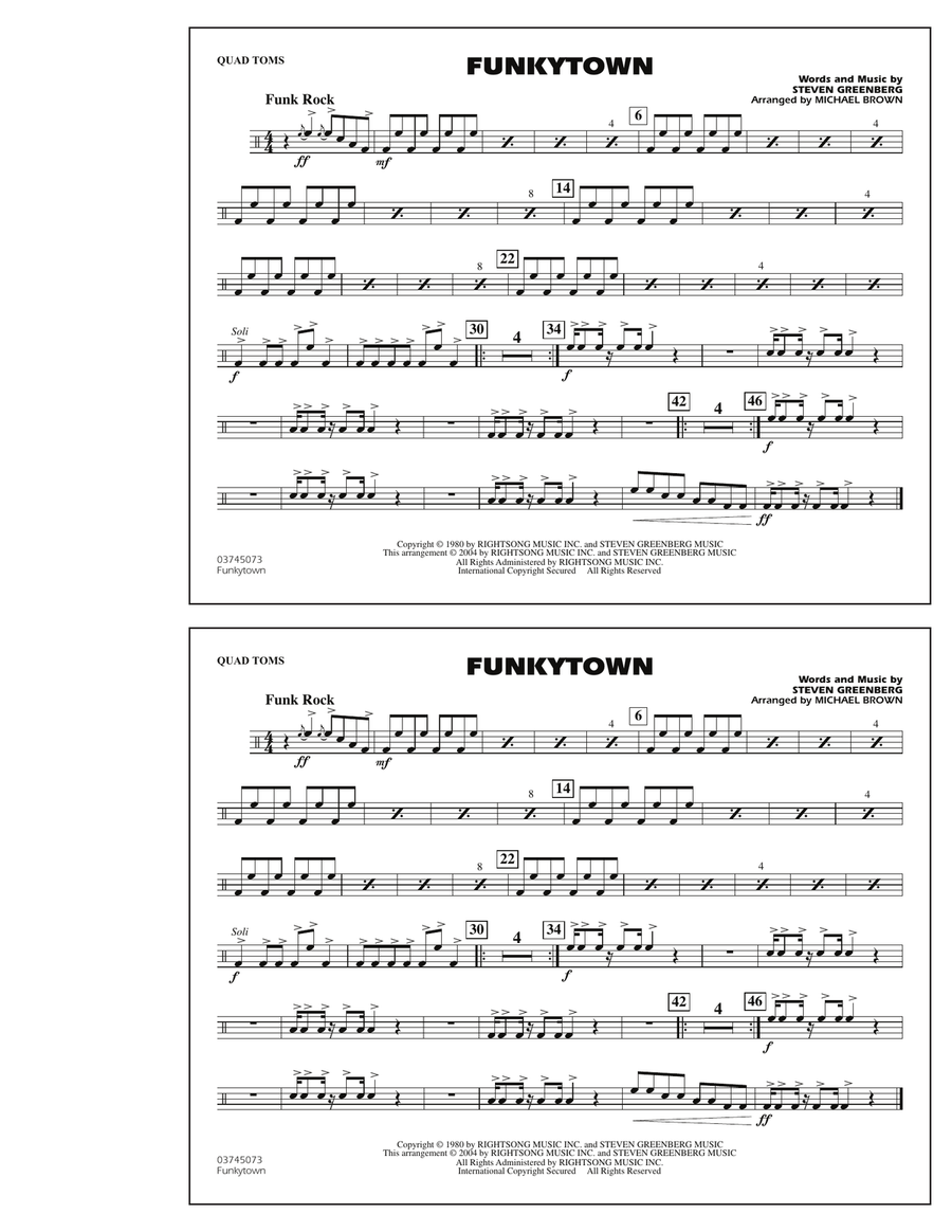 Funkytown - Quad Toms Funkytown - Quad Toms Marching Band scores gallery preview page 1