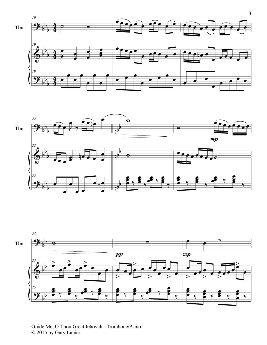 GUIDE ME, O THOU GREAT JEHOVAH (Duet – Trombone and Piano/Score and Parts) Trombone Duet scores gallery preview page 4