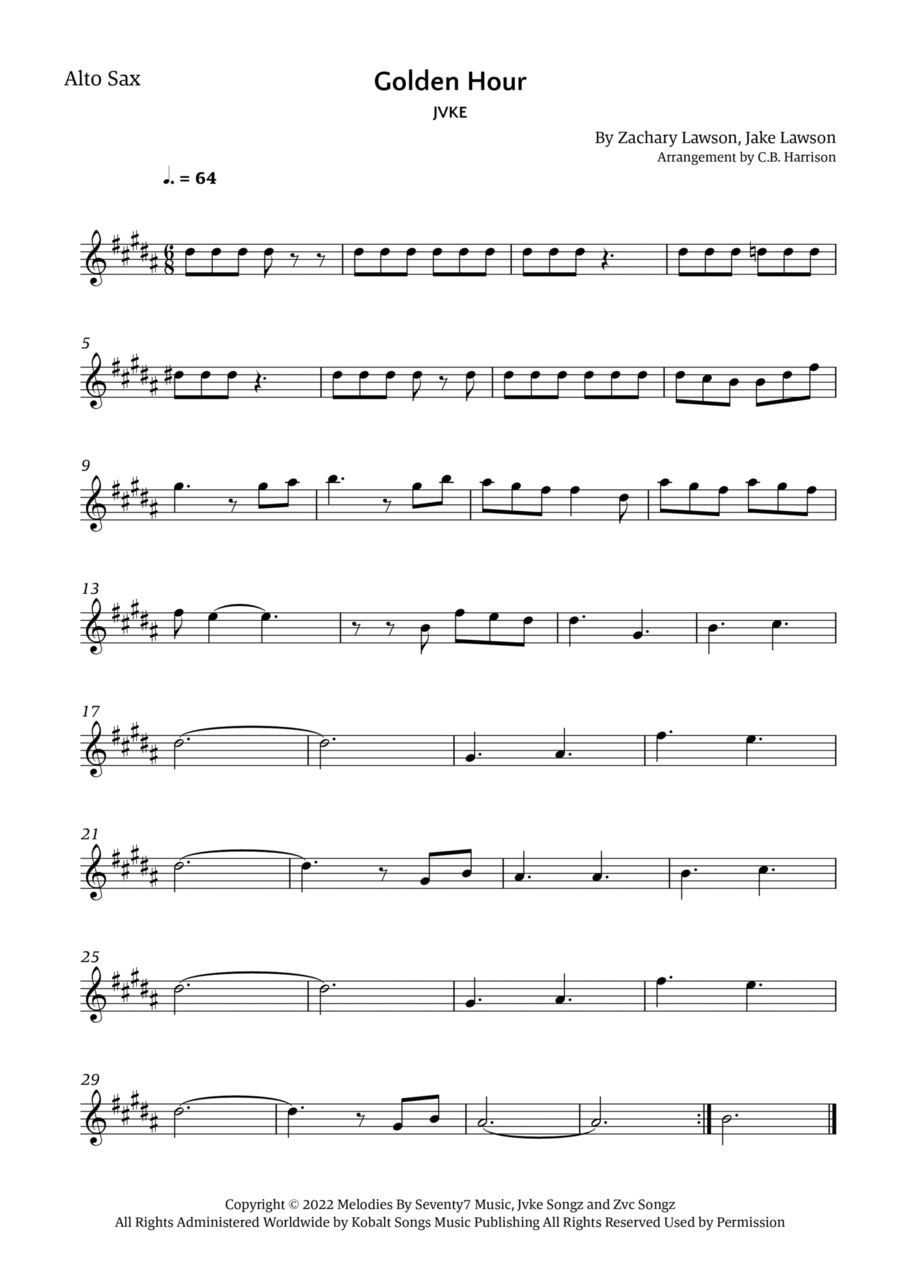 Golden Hour Alto Saxophone scores gallery preview page 1