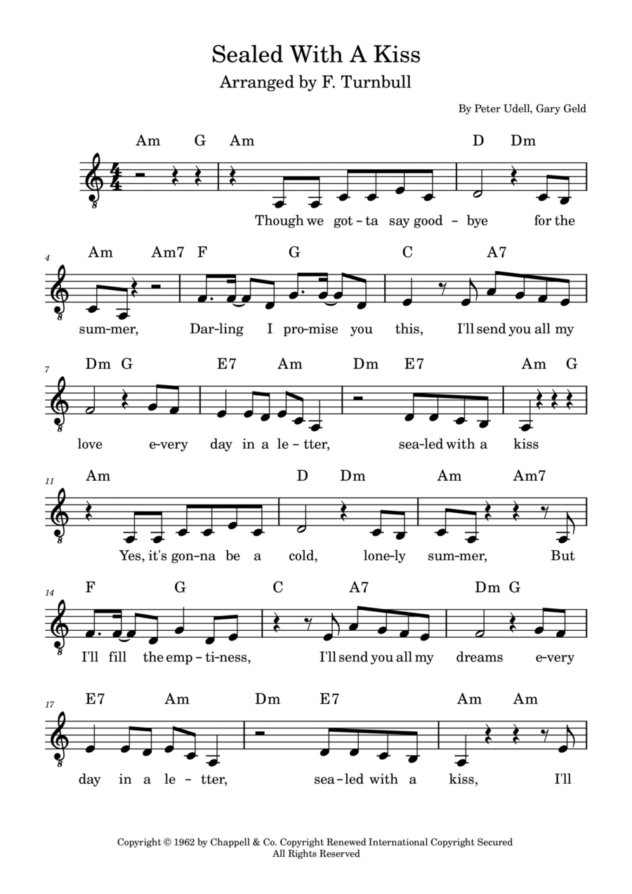 Sealed With A Kiss Piano, Vocal, Guitar scores gallery preview page 1