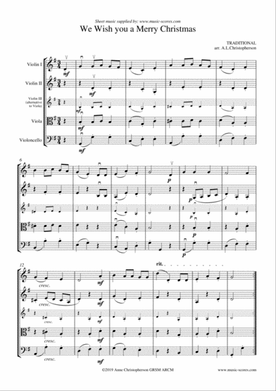 We Wish you a Merry Christmas - String Quartet String Quartet scores gallery preview page 1