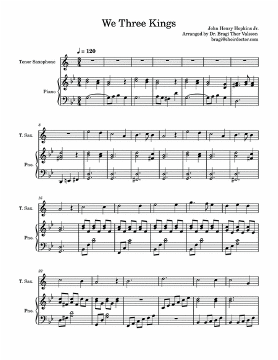 We Three Kings - Tenor Saxophone with Piano accompaniment Tenor Saxophone scores gallery preview page 2