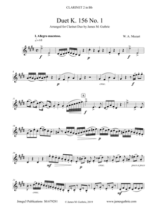 Mozart: 3 Duets K. 156 Complete for Clarinet Duo