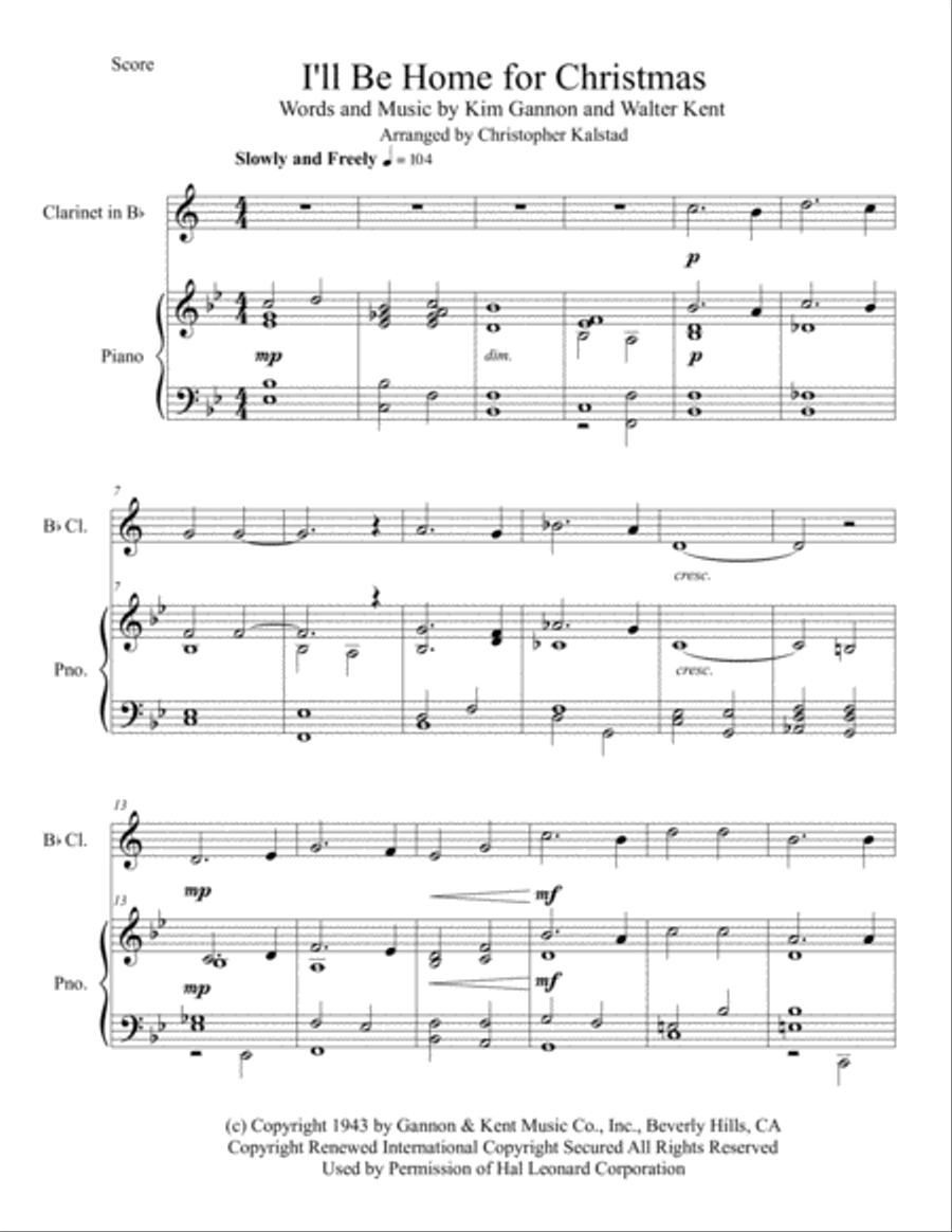 I'll Be Home For Christmas Clarinet Solo scores gallery preview page 2