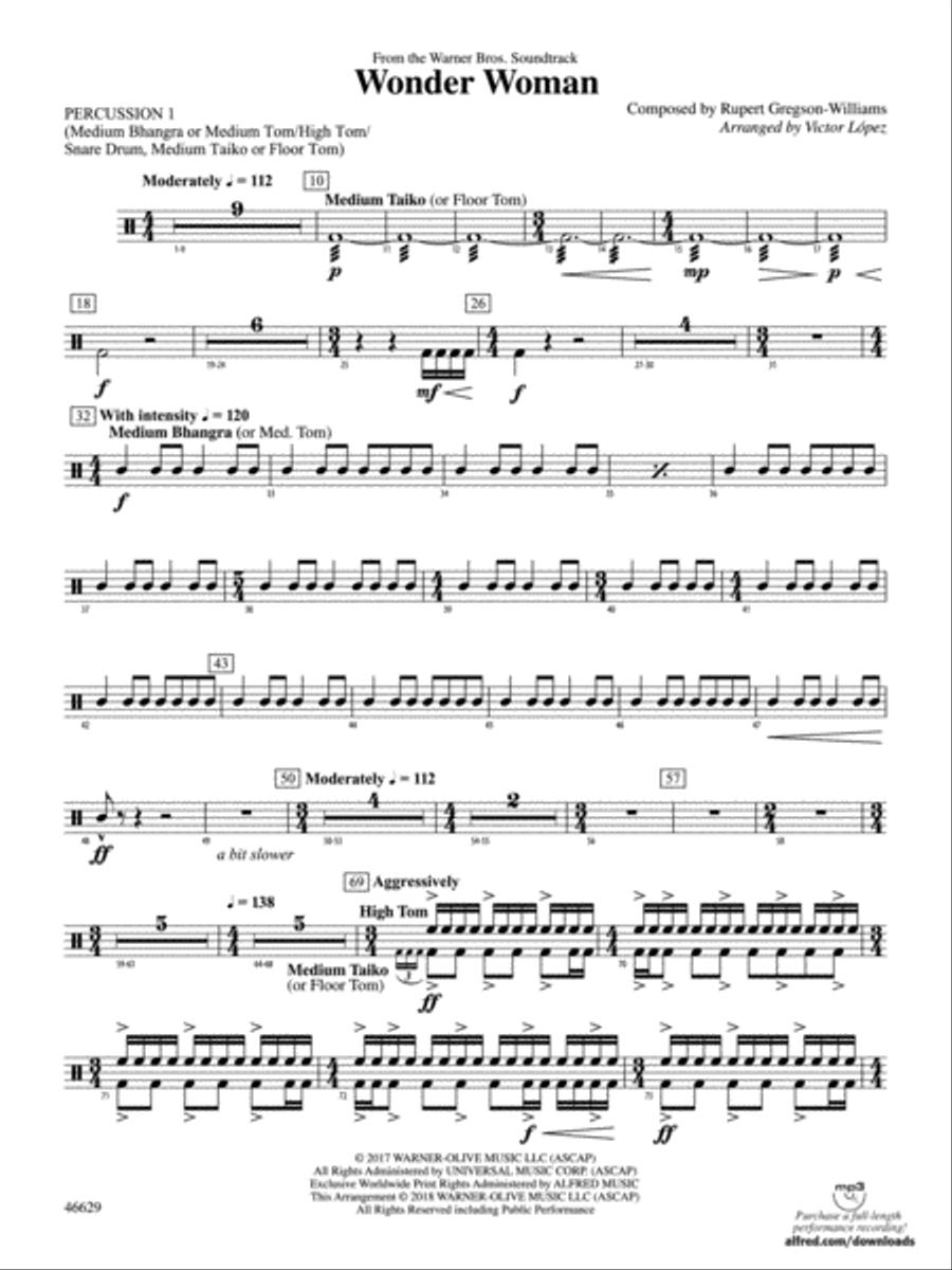 Wonder Woman: From the Warner Bros. Soundtrack: 1st Percussion Concert Band scores gallery preview page 1