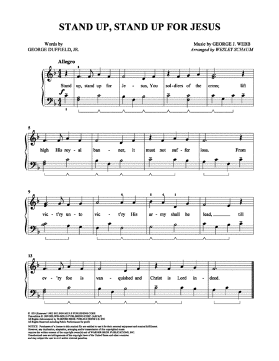Stand Up, Stand Up for Jesus Easy Piano scores gallery preview page 1