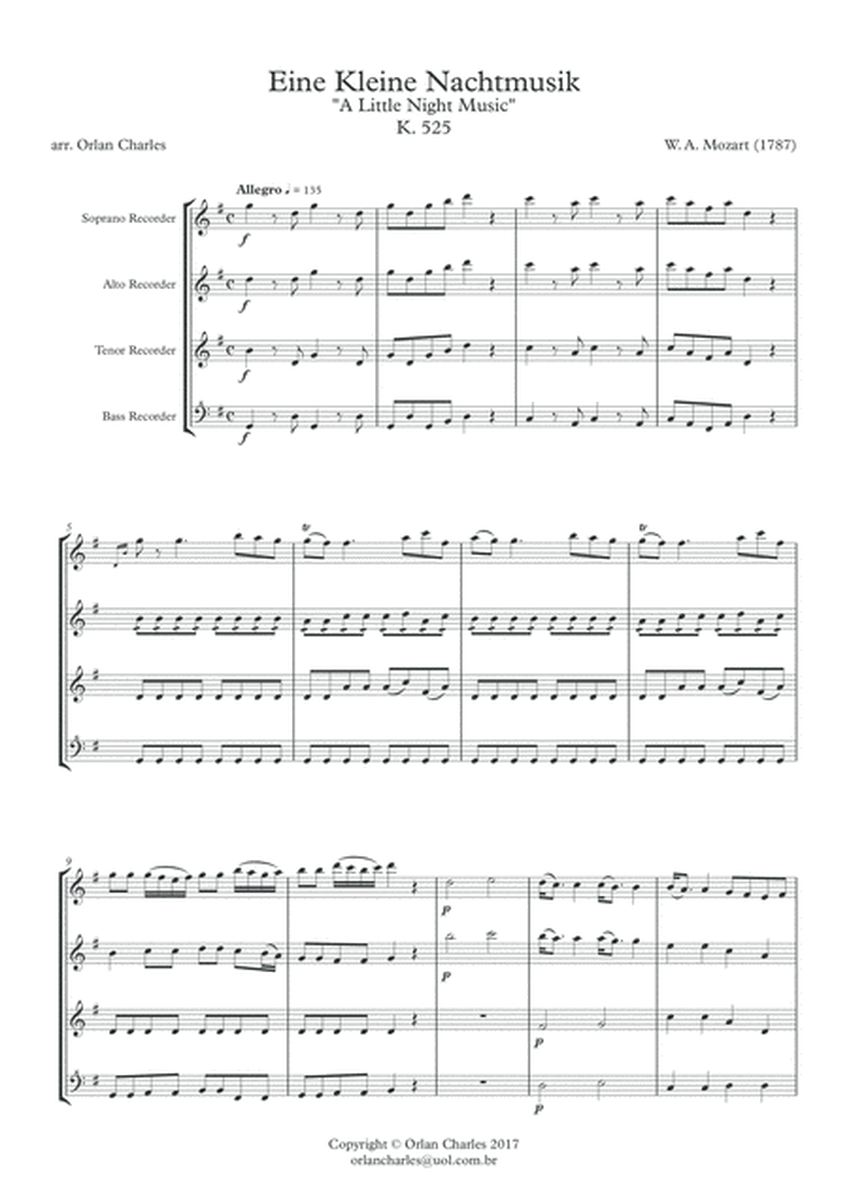 Eine Kleine NachtMusik (A Little Night Music) - for recorder quartet image number null