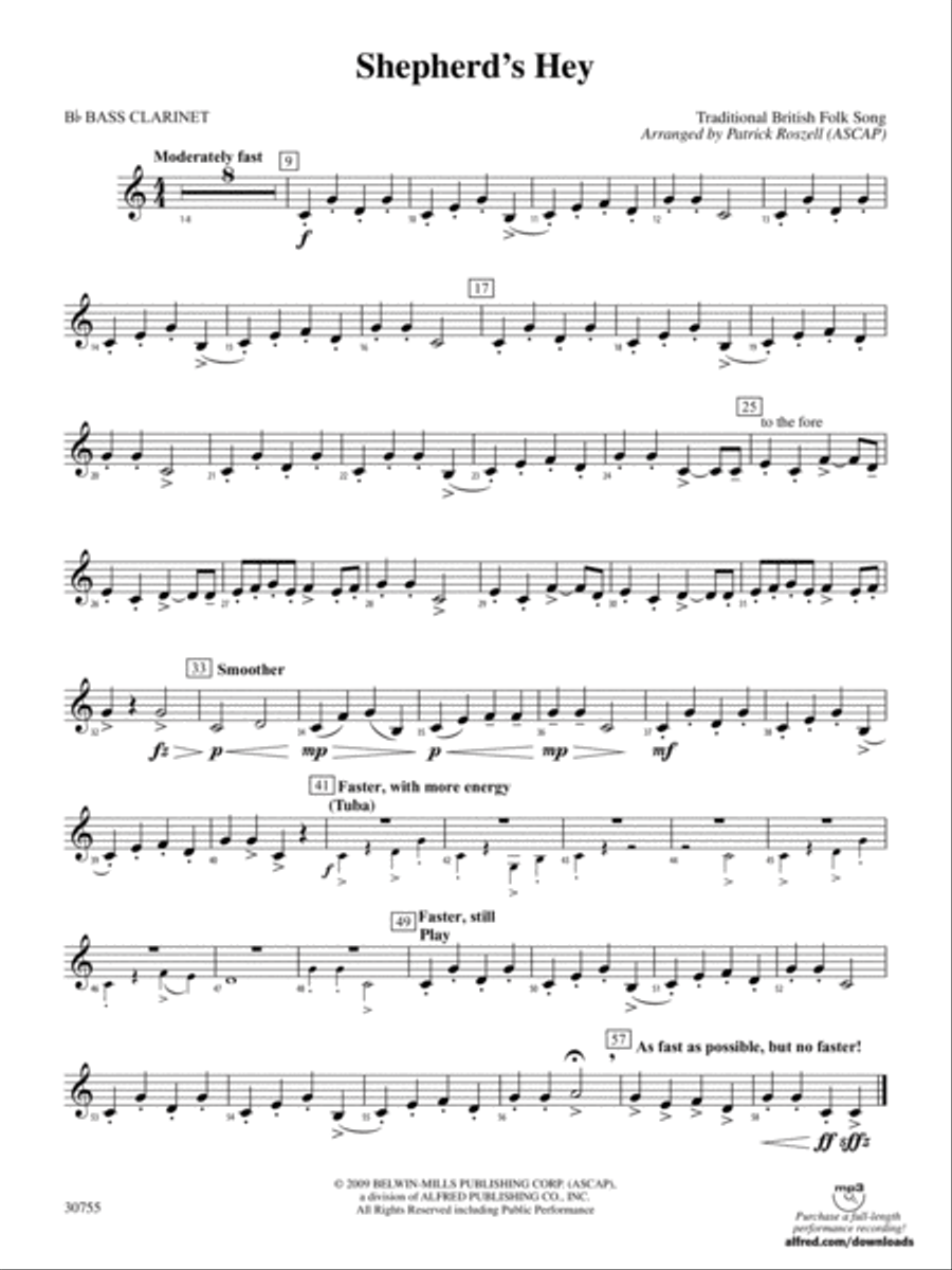 Shepherd's Hey: B-flat Bass Clarinet Concert Band scores gallery preview page 1