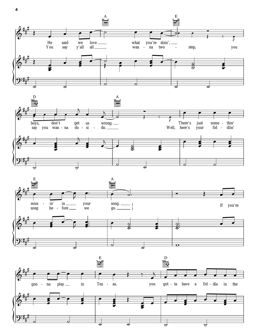 If You're Gonna Play In Texas (You Gotta Have A Fiddle In The Band) Piano, Vocal, Guitar scores gallery preview page 4
