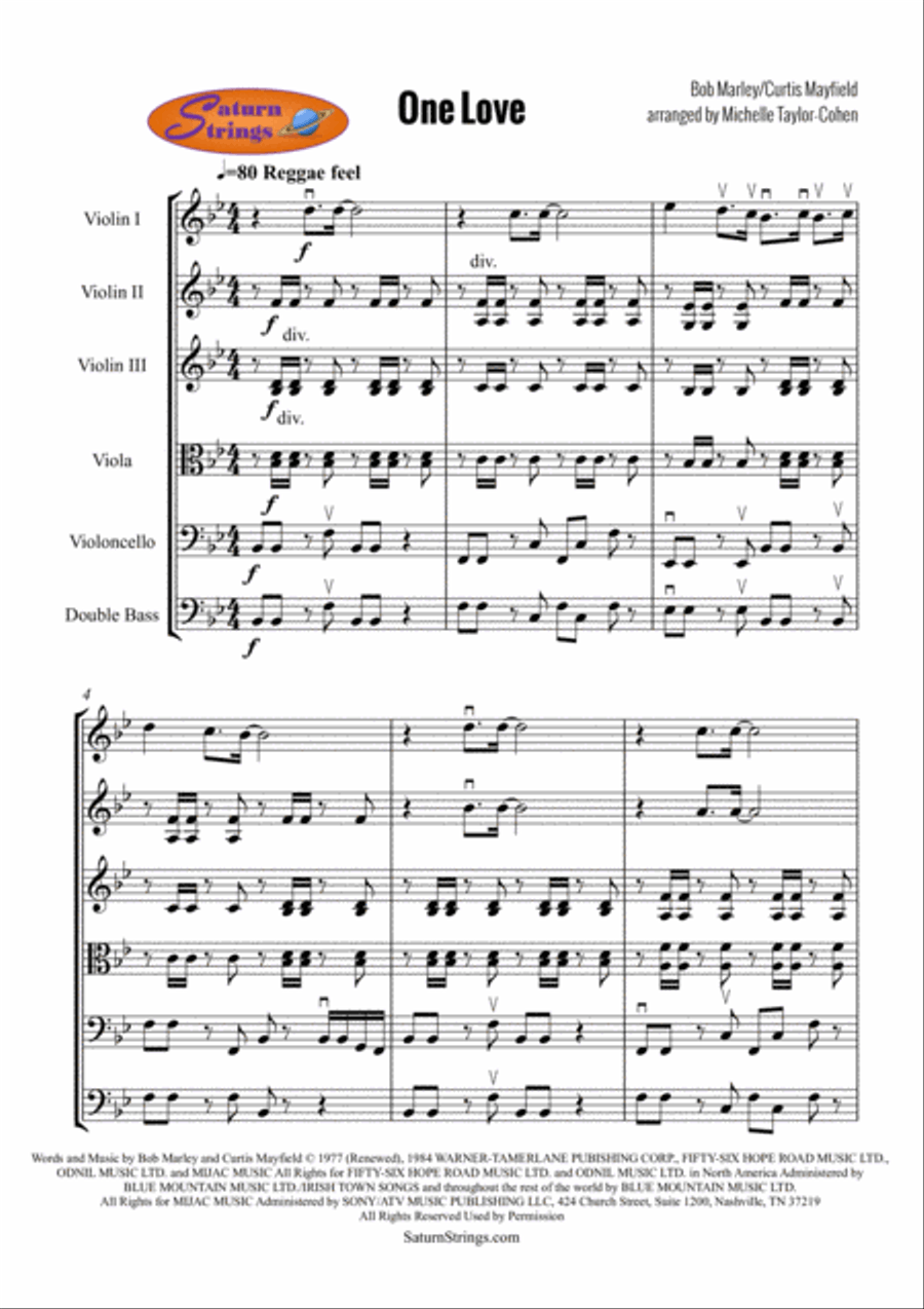 One Love (people Get Ready) String Quartet scores gallery preview page 4