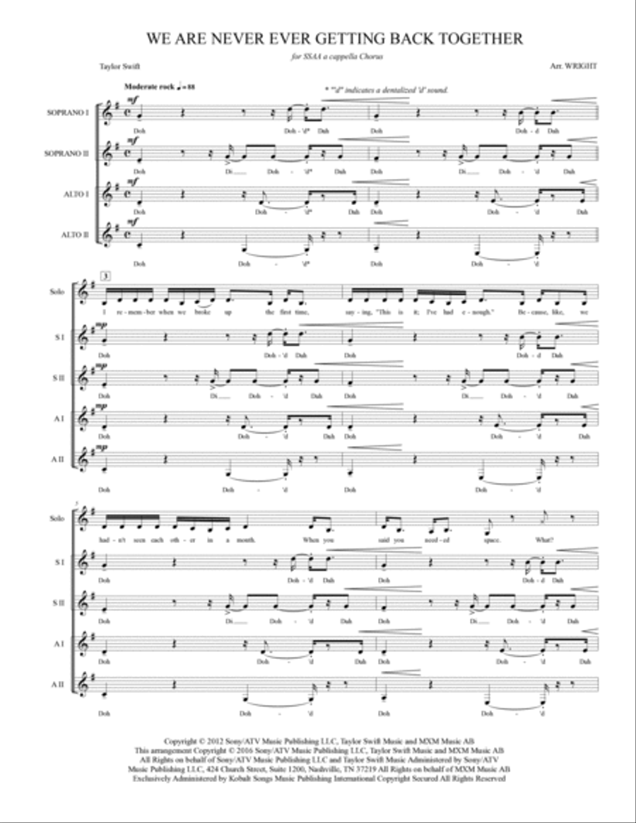 We Are Never Ever Getting Back Together We Are Never Ever Getting Back Together SSA scores gallery preview page 2