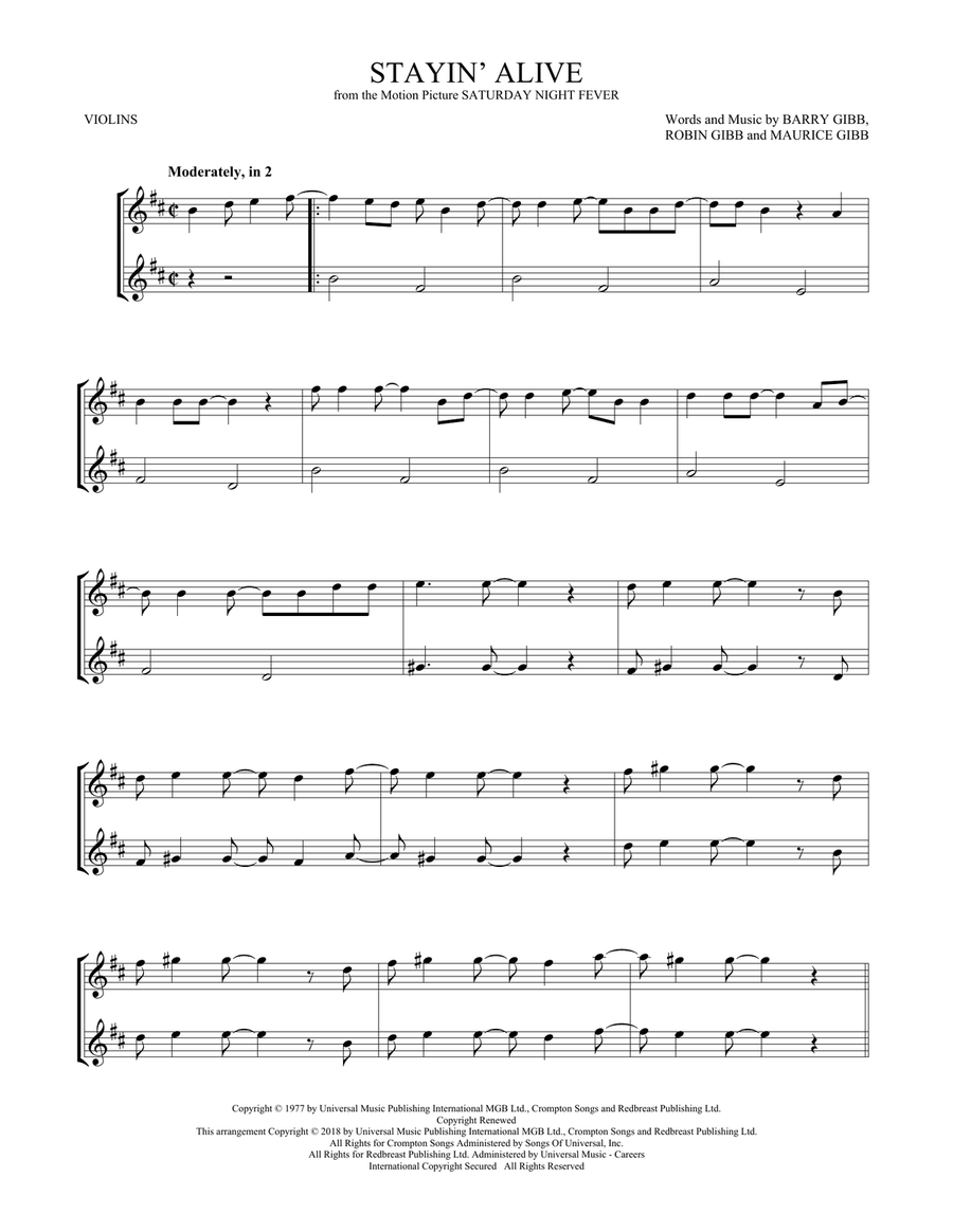 Stayin' Alive Stayin' Alive String Duet scores gallery preview page 1