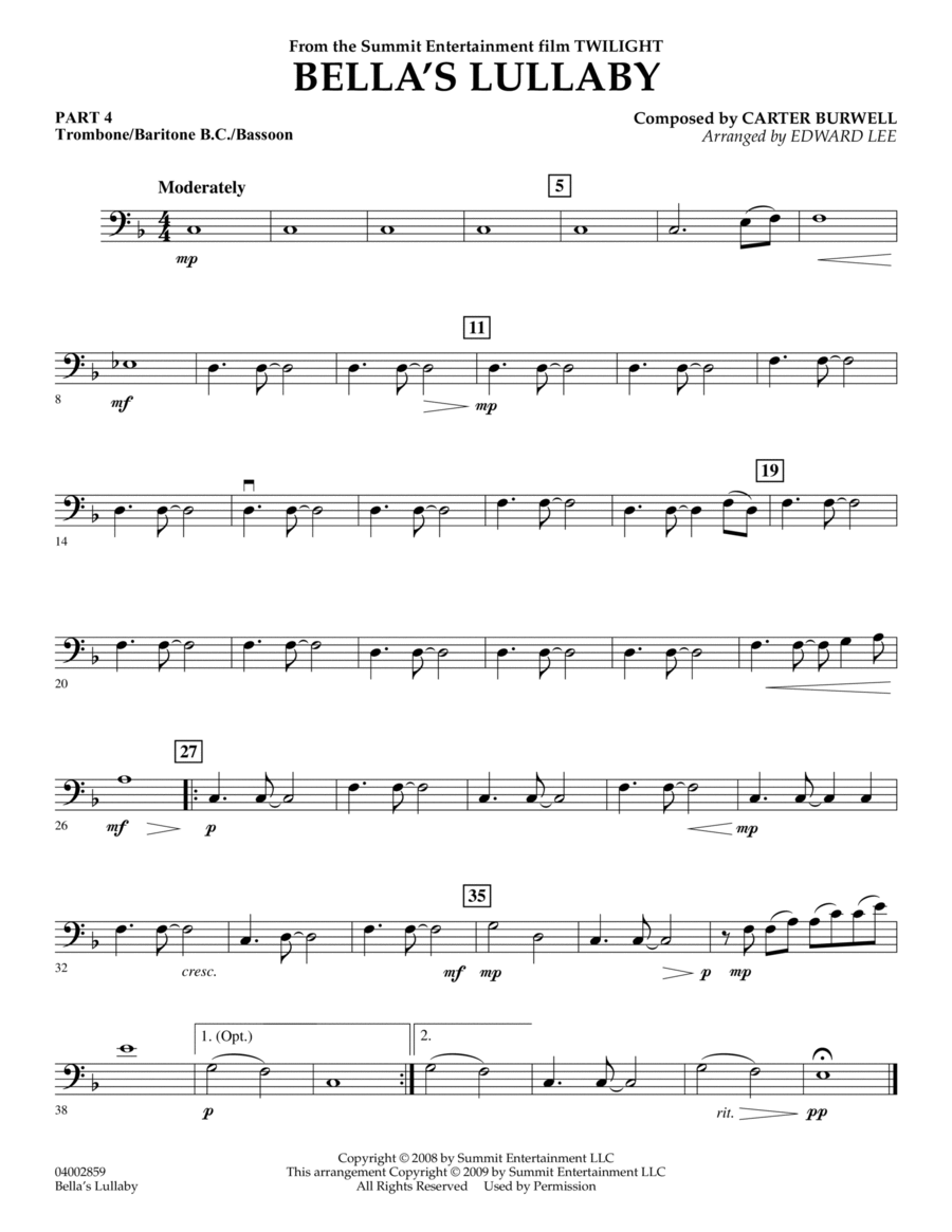 Bella's Lullaby (from "Twilight") - Pt.4 - Trombone/Bar. B.C./Bsn.
