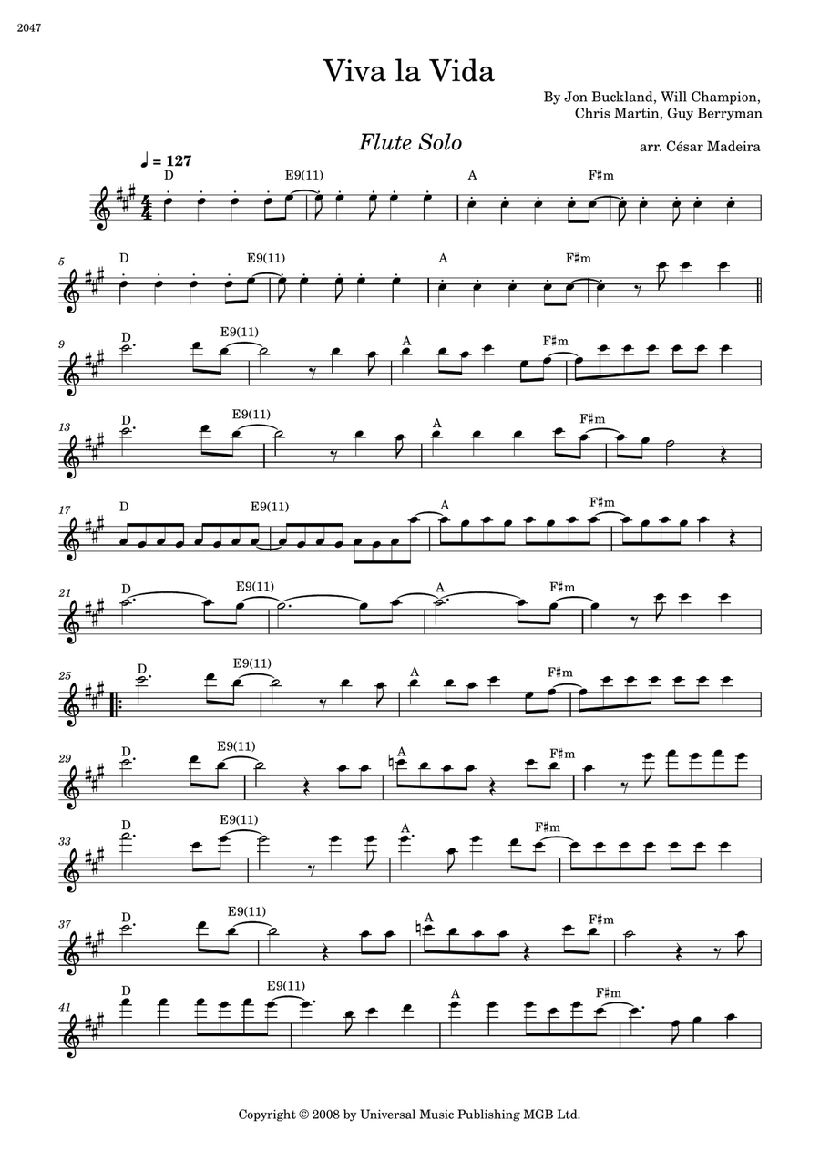 Viva La Vida Viva La Vida Flute Solo scores gallery preview page 1