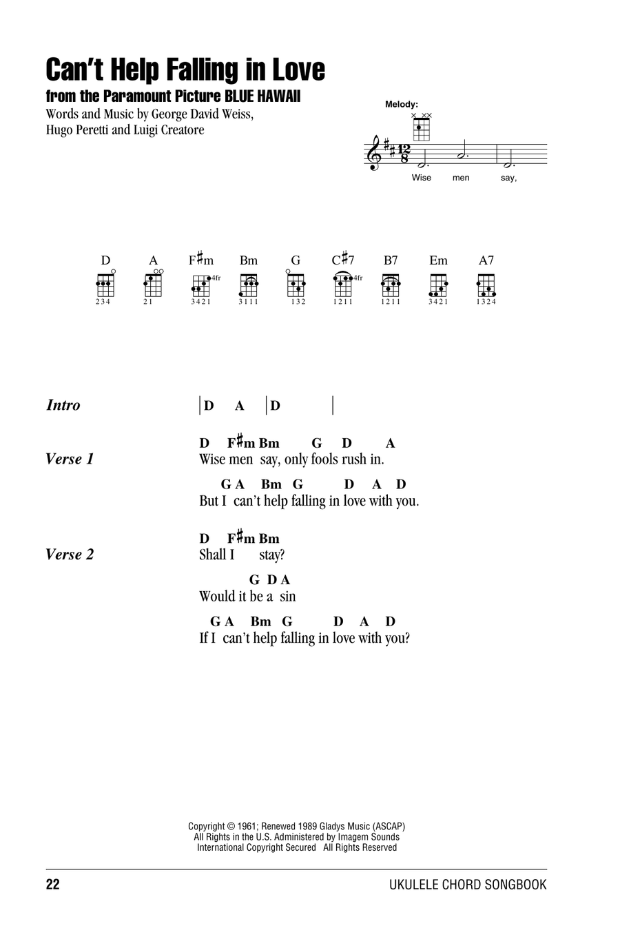 Can't Help Falling In Love Ukulele scores gallery preview page 1