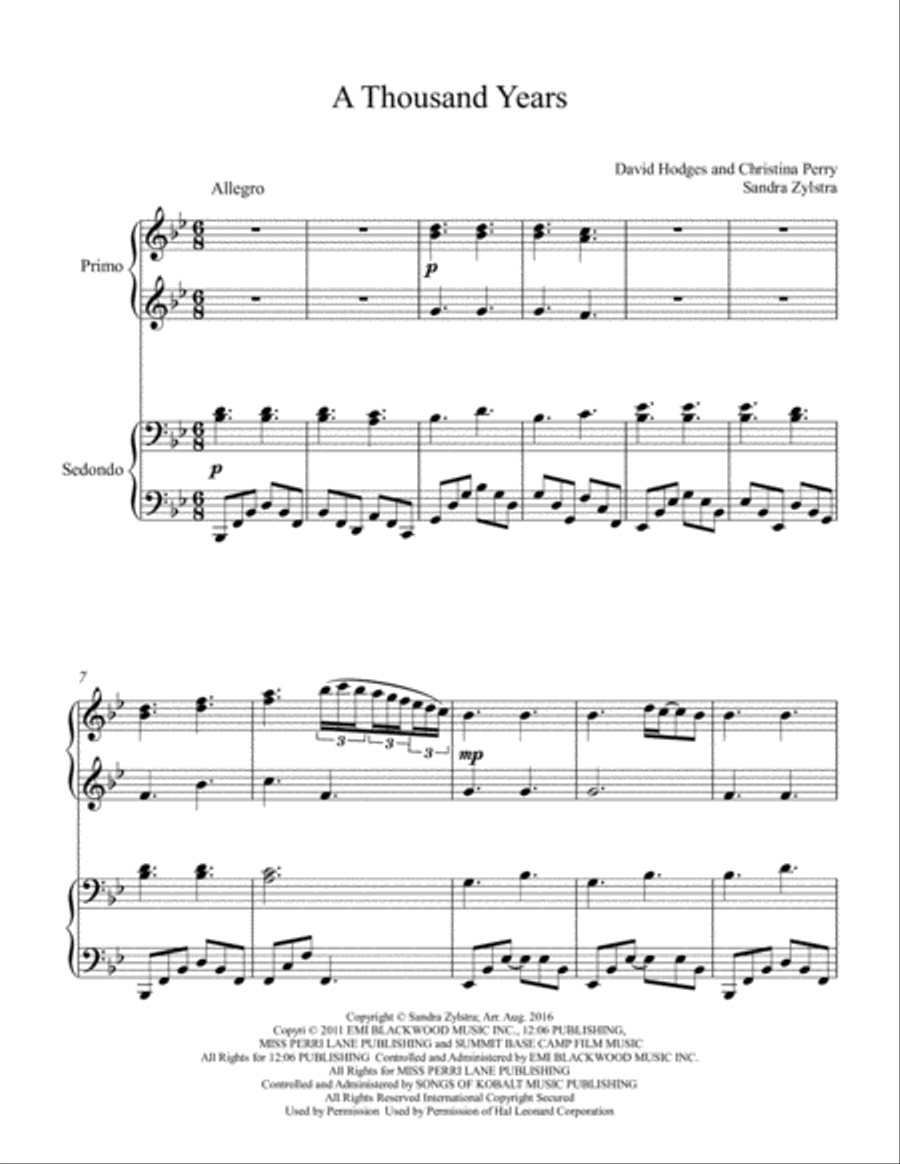 A Thousand Years 1 Piano, 4-Hands scores gallery preview page 2