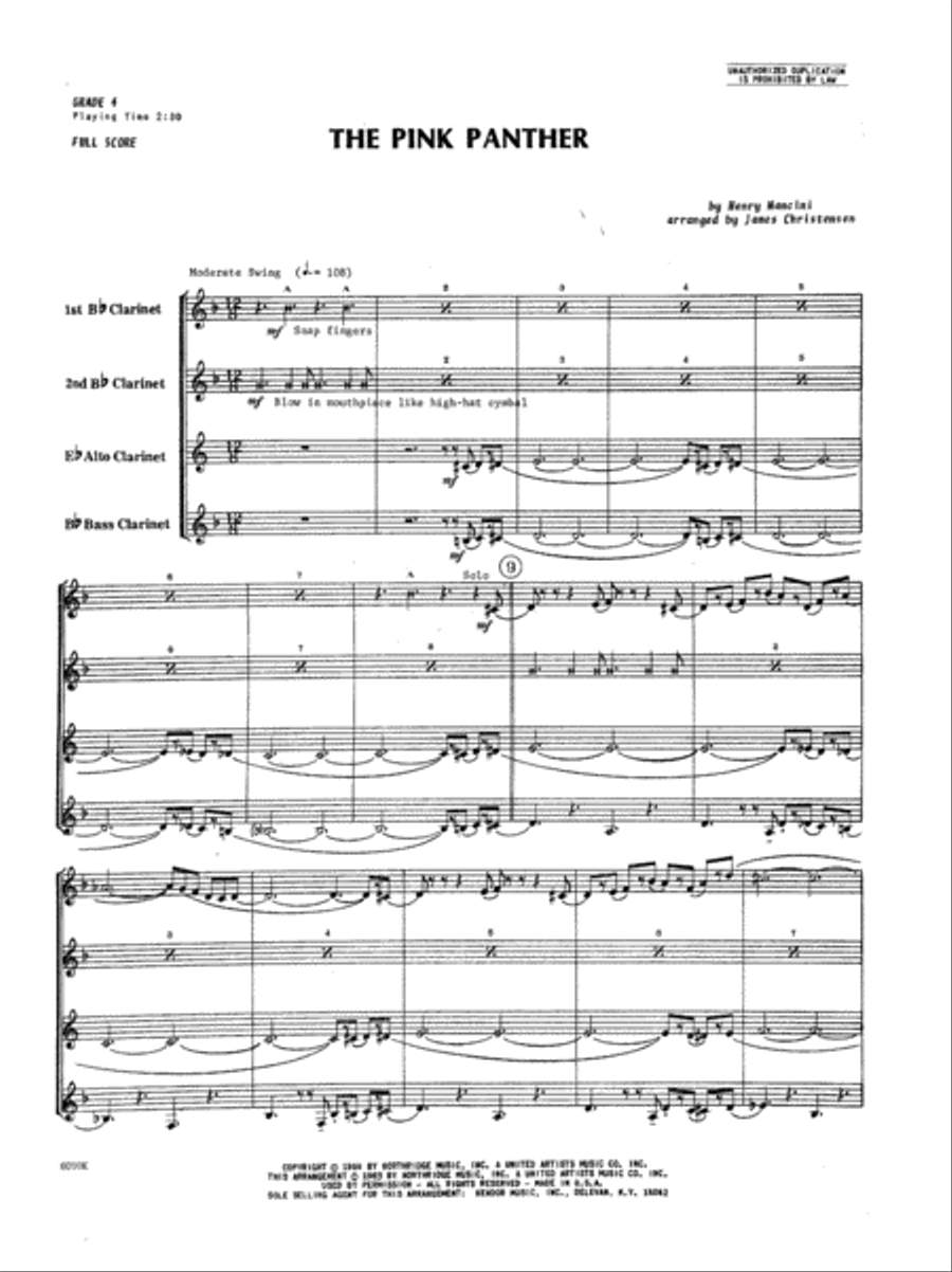 The Pink Panther The Pink Panther Clarinet Quartet scores gallery preview page 4