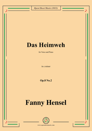 Book cover for Fanny Hensel-Das Heimweh,Op.8 No.2,in c minor,for Voice and Piano