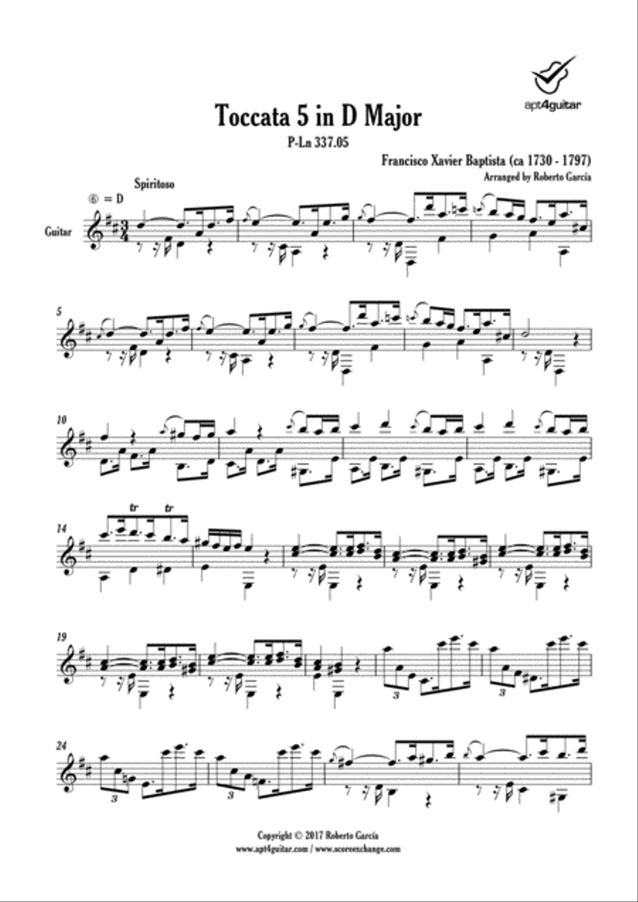 Toccata 5 in D Major Classical Guitar scores gallery preview page 2