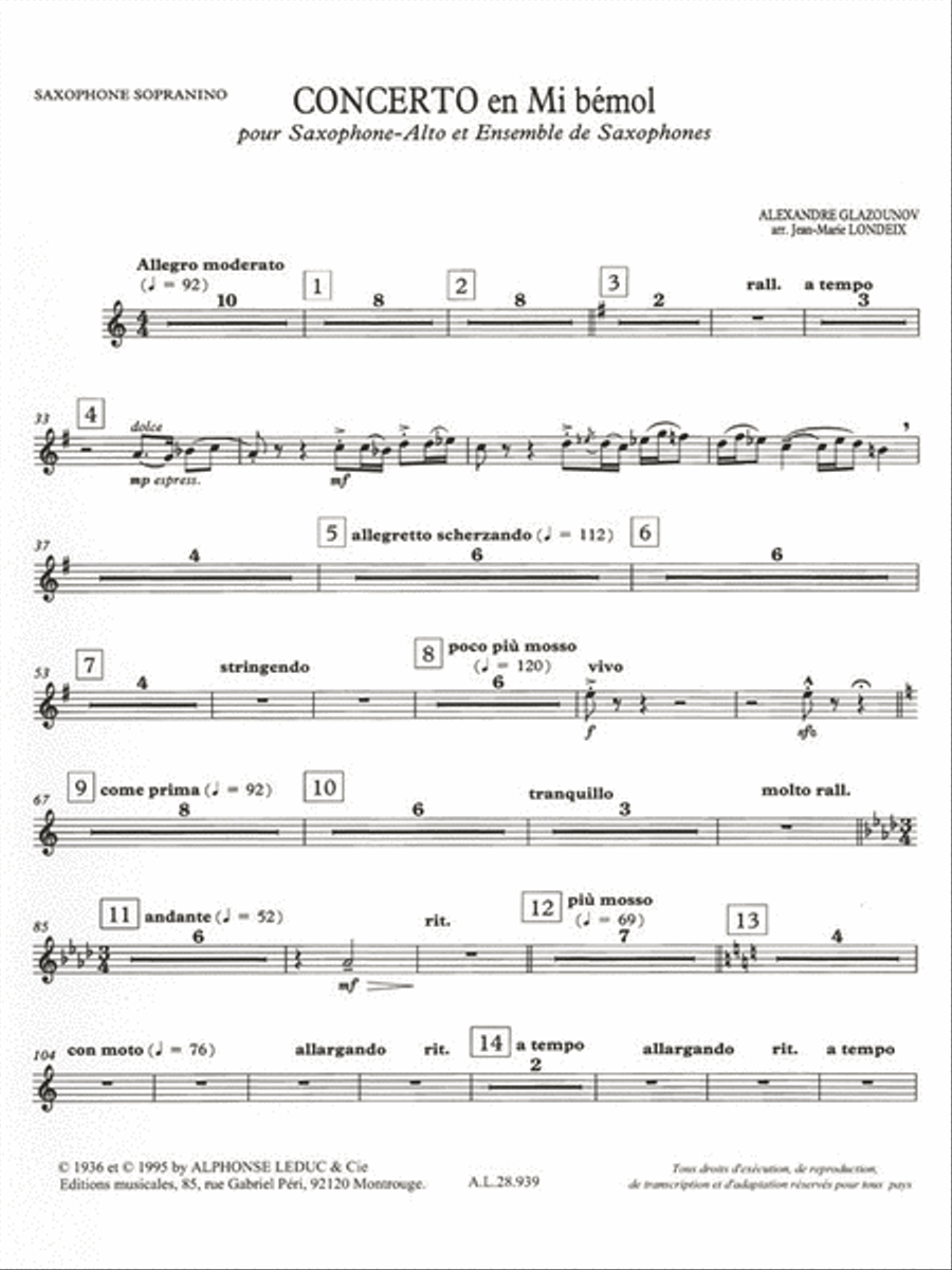 Concerto Op.109 In E Flat Major (saxophone Ensemble (5 Or More))