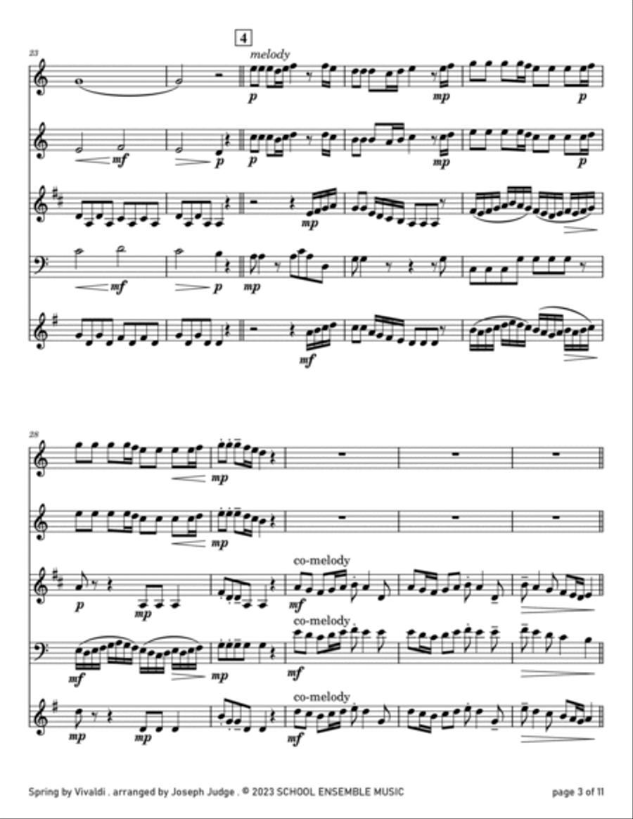 Spring by Vivaldi for Woodwind Quartet in Schools Woodwind Quartet scores gallery preview page 3