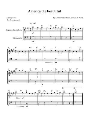 America The Beautiful - duet for Soprano Sax and Cello (+CHORDS)