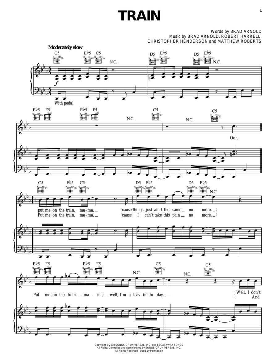 Train Piano, Vocal, Guitar scores gallery preview page 1