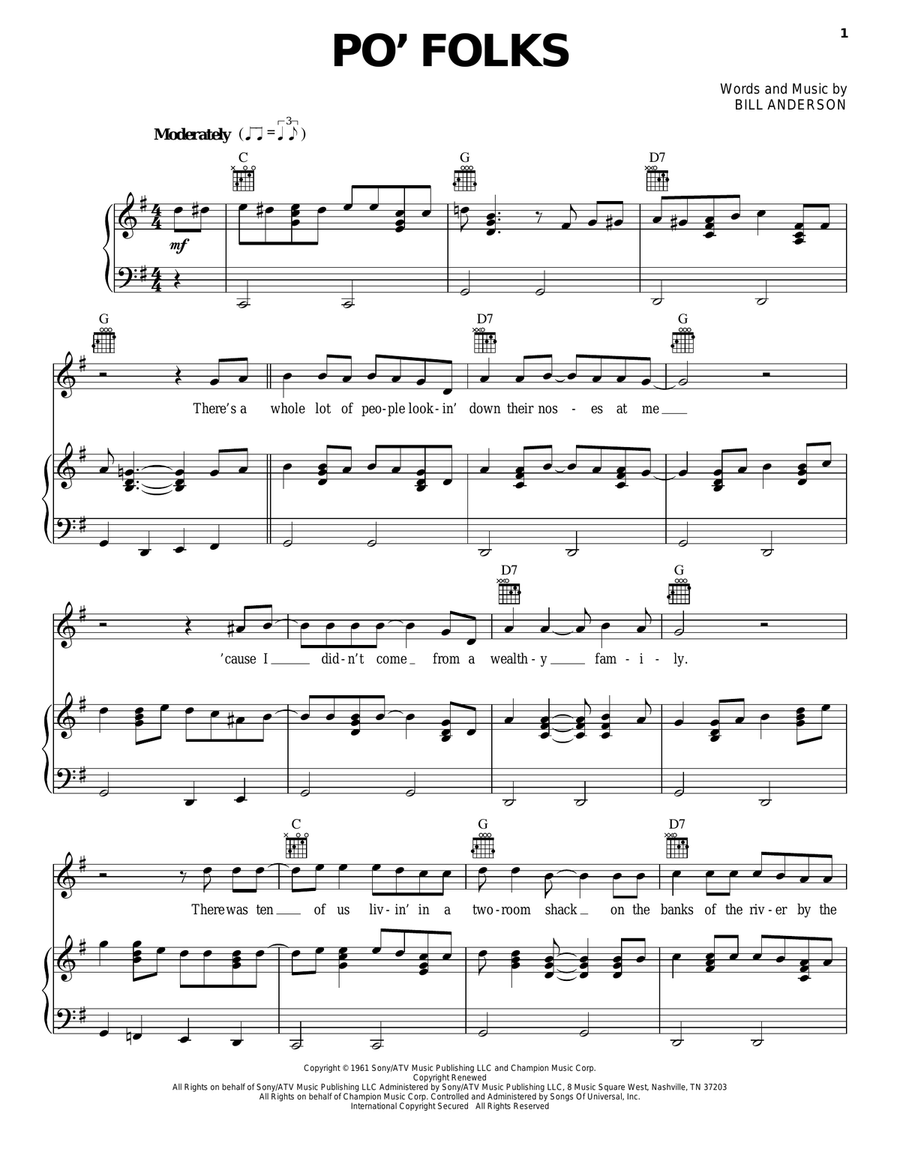 Po' Folks Po' Folks Piano, Vocal, Guitar scores gallery preview page 1