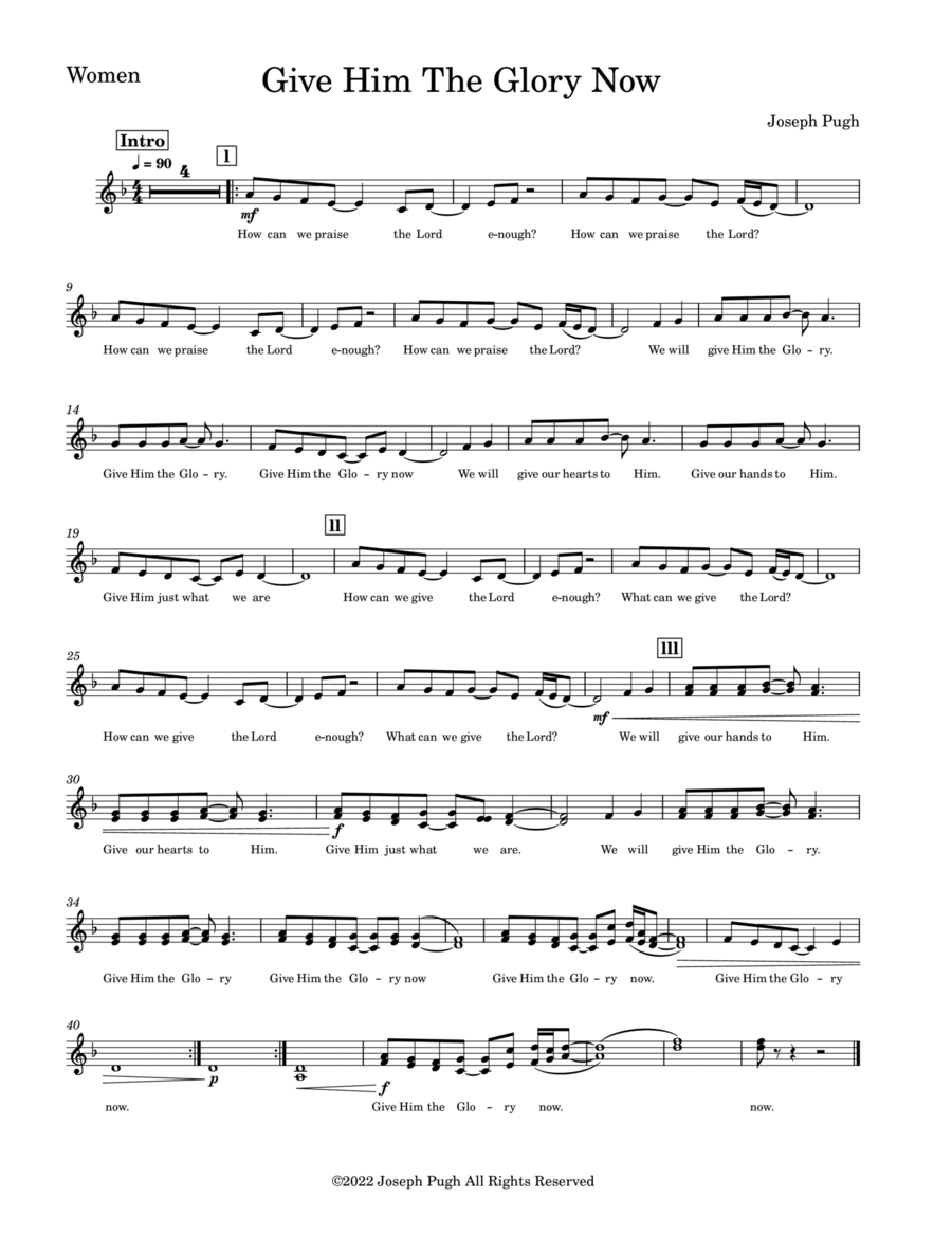 Give Him The Glory ( Choir) 4-Part scores gallery preview page 1