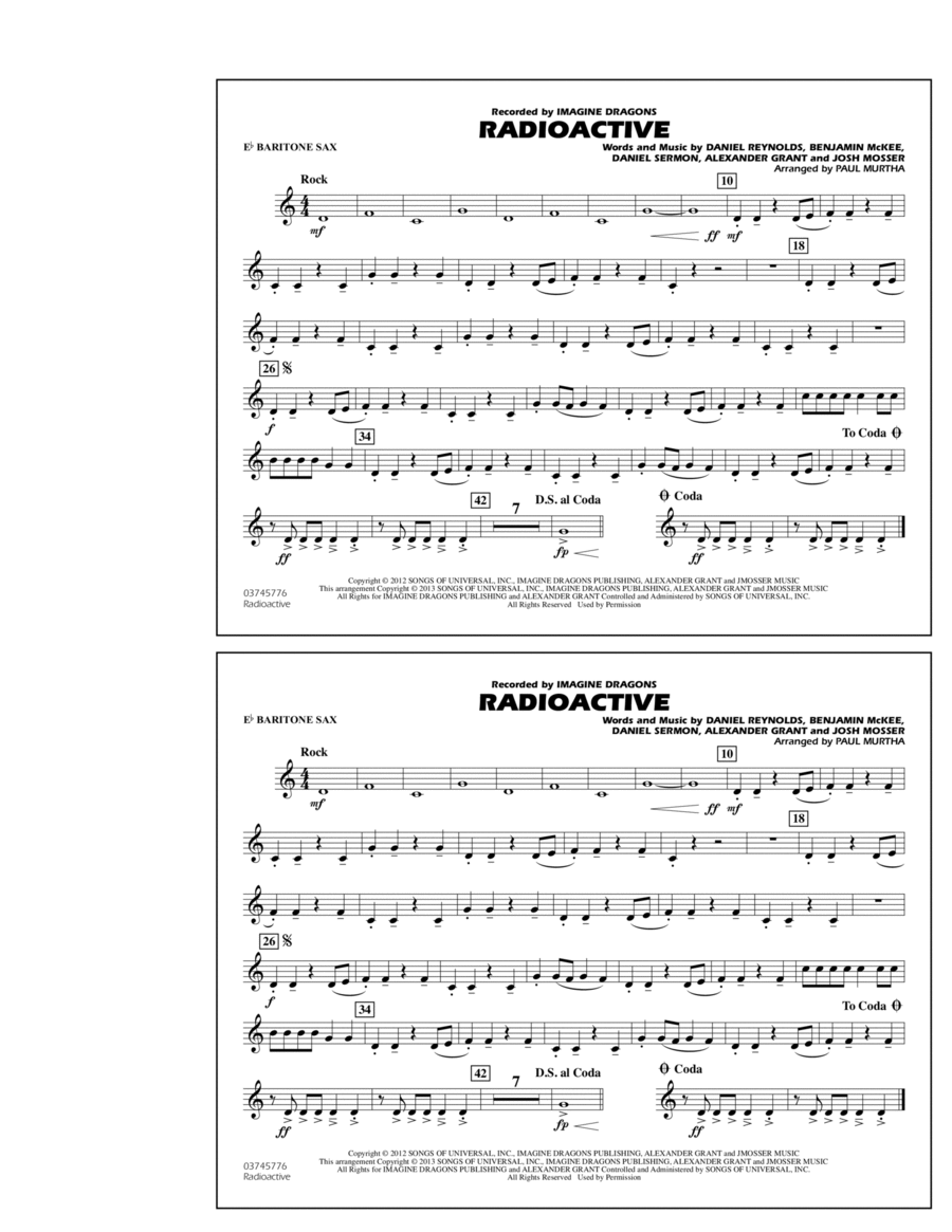 Radioactive - Eb Baritone Sax Marching Band scores gallery preview page 1