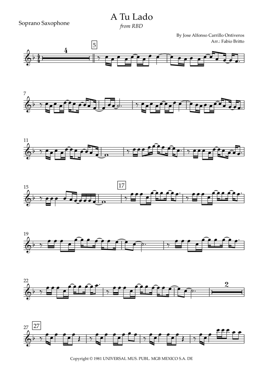 A Tu Lado Soprano Saxophone scores gallery preview page 1