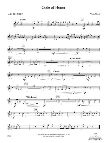 Code of Honor: 1st B-flat Trumpet by Vince Gassi Concert Band - Digital Sheet Music