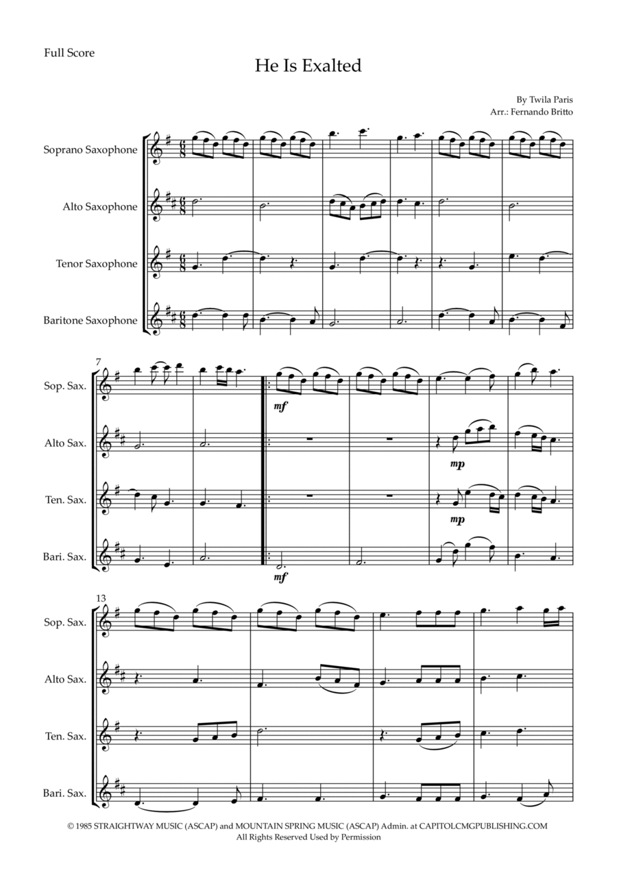 He Is Exalted Saxophone Quartet scores gallery preview page 1