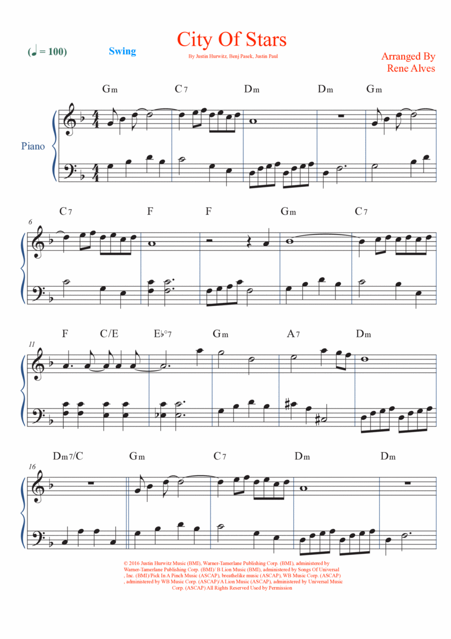 City Of Stars Easy Piano scores gallery preview page 1