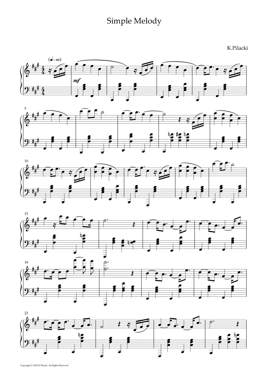 Simple melody Piano Solo scores gallery preview page 1