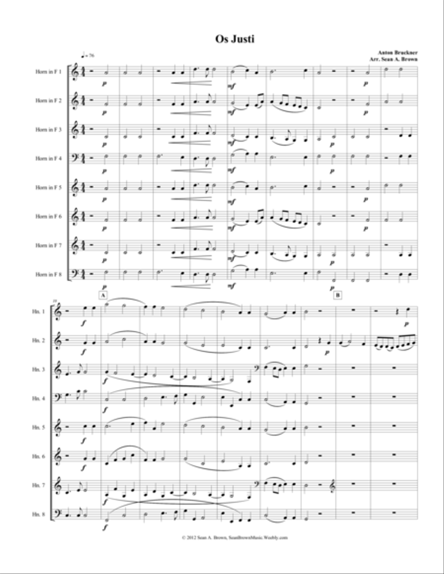 Os Justi by Anton Bruckner, Arr. for 8 Horns Brass Ensemble scores gallery preview page 2