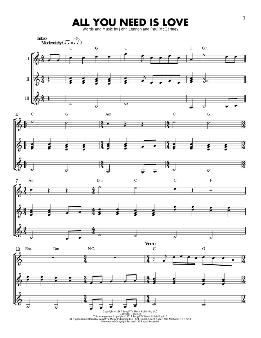 All You Need Is Love Guitar Ensemble scores gallery preview page 1