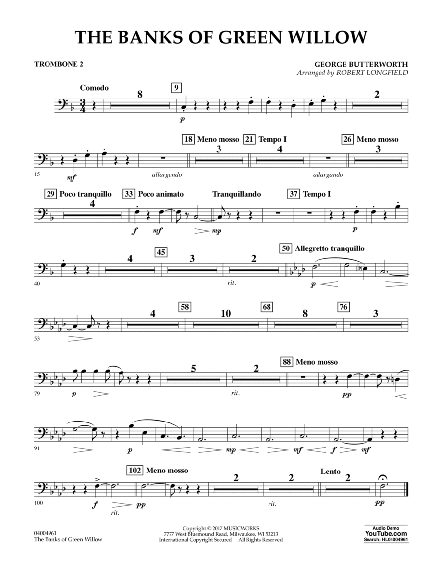 The Banks of Green Willow - Trombone 2 Trombone scores gallery preview page 1