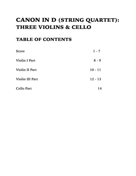 Canon in D (in C major): String Quartet for Three Violins and Cello image number null