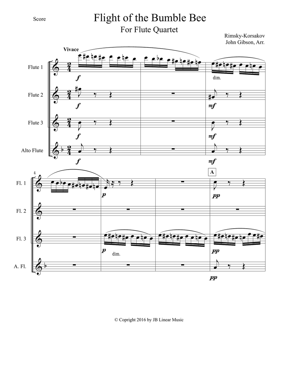 Flight of the Bumble Bee for flute quartet Flute Quartet scores gallery preview page 2
