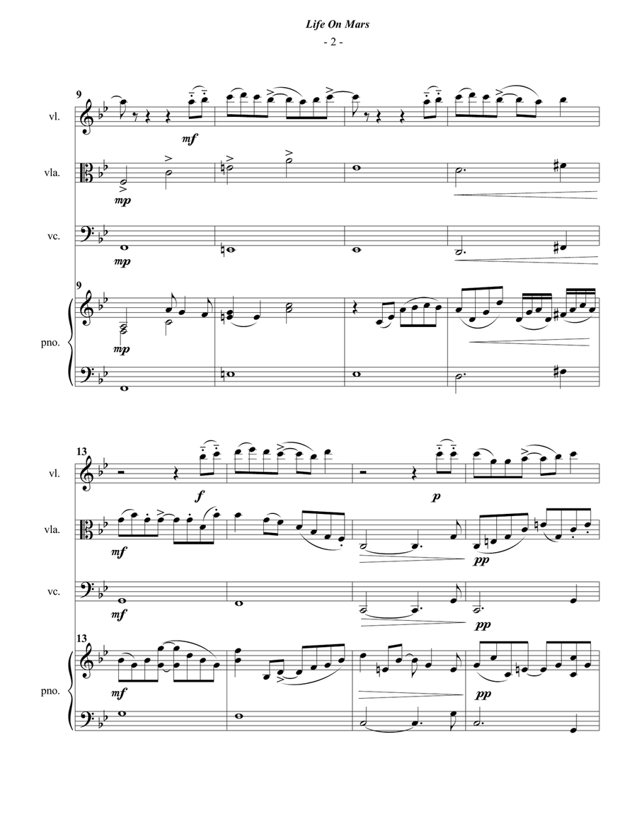 Life On Mars Piano Quartet scores gallery preview page 2