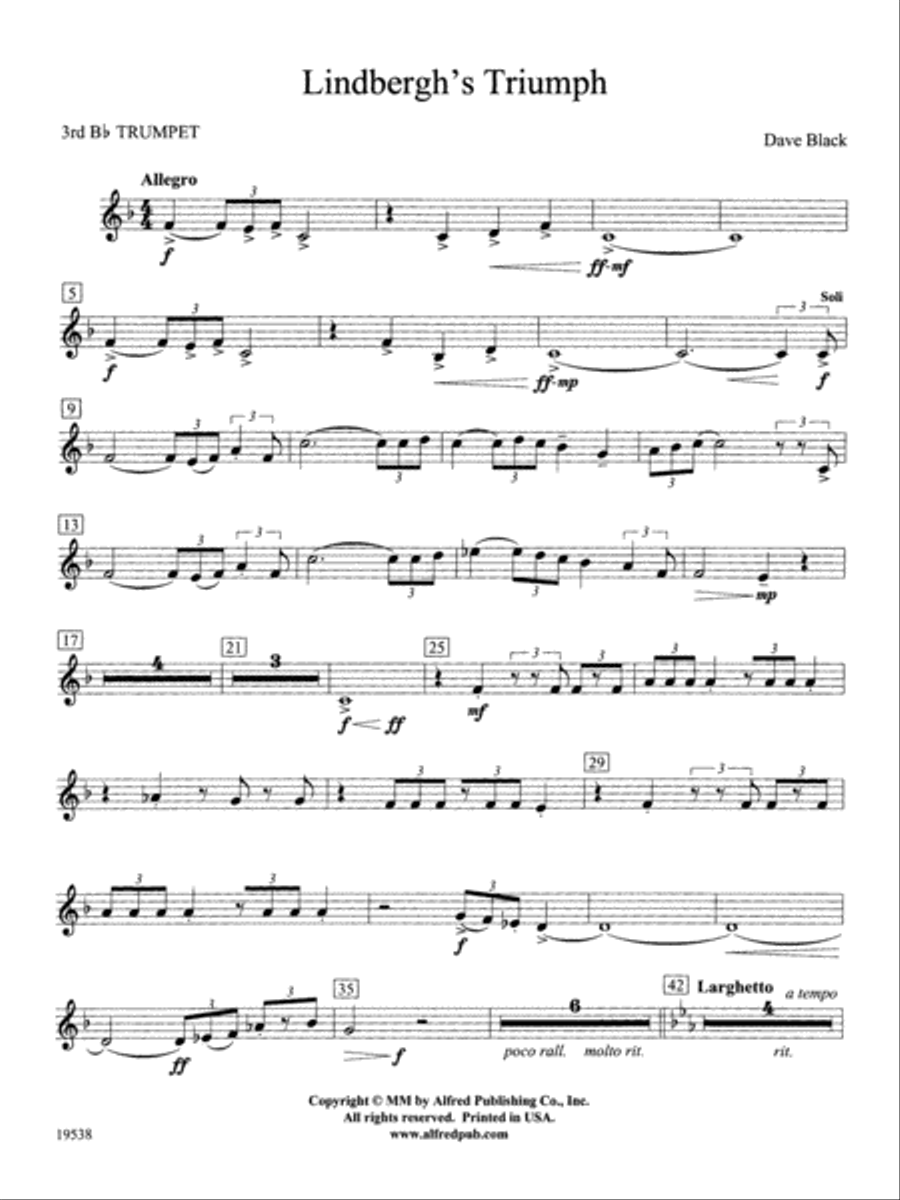 Lindbergh's Triumph: 3rd B-flat Trumpet Concert Band scores gallery preview page 1