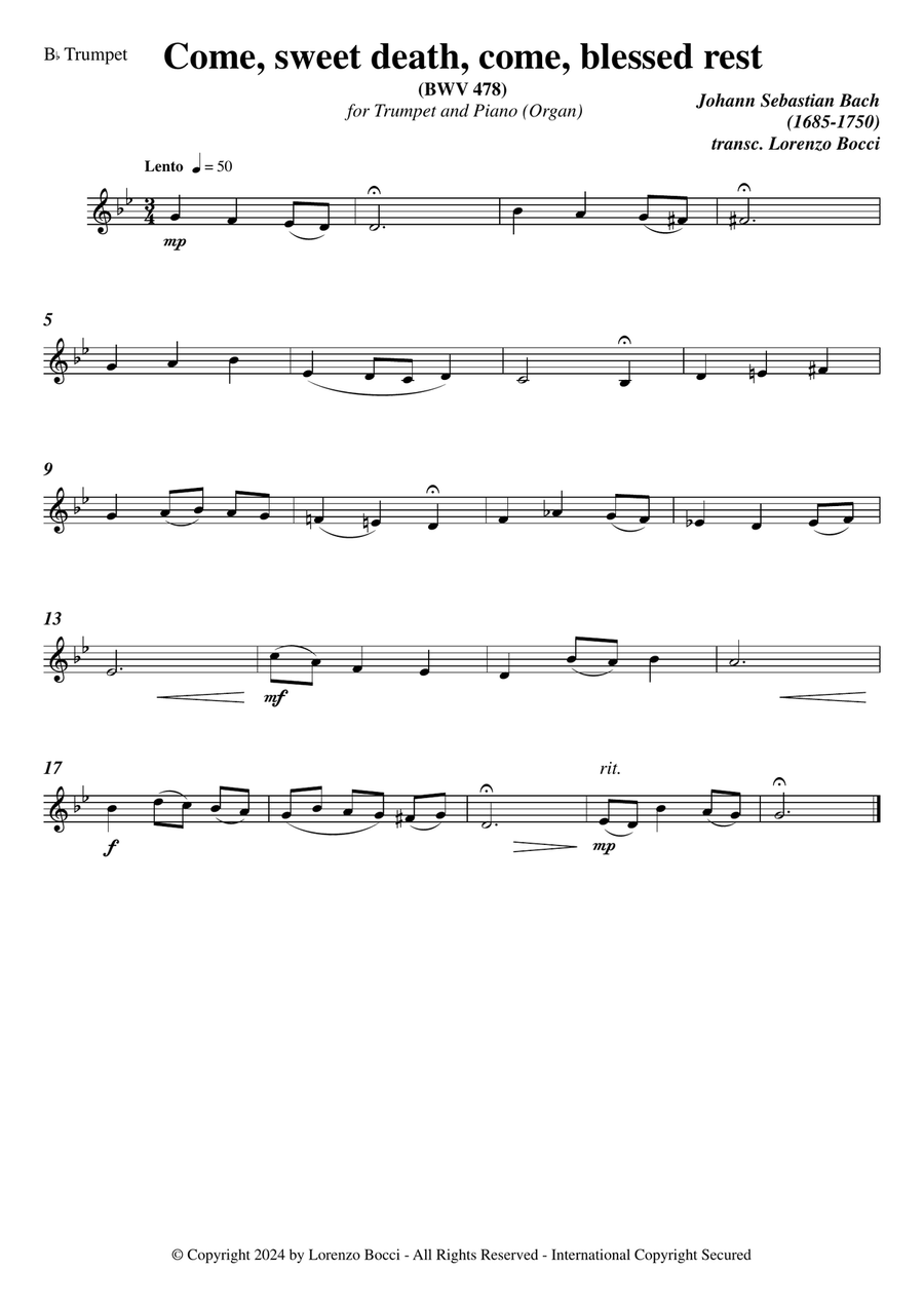 COME, SWEET DEATH, COME, BLESSED REST (BWV 478) C Trumpet scores gallery preview page 2