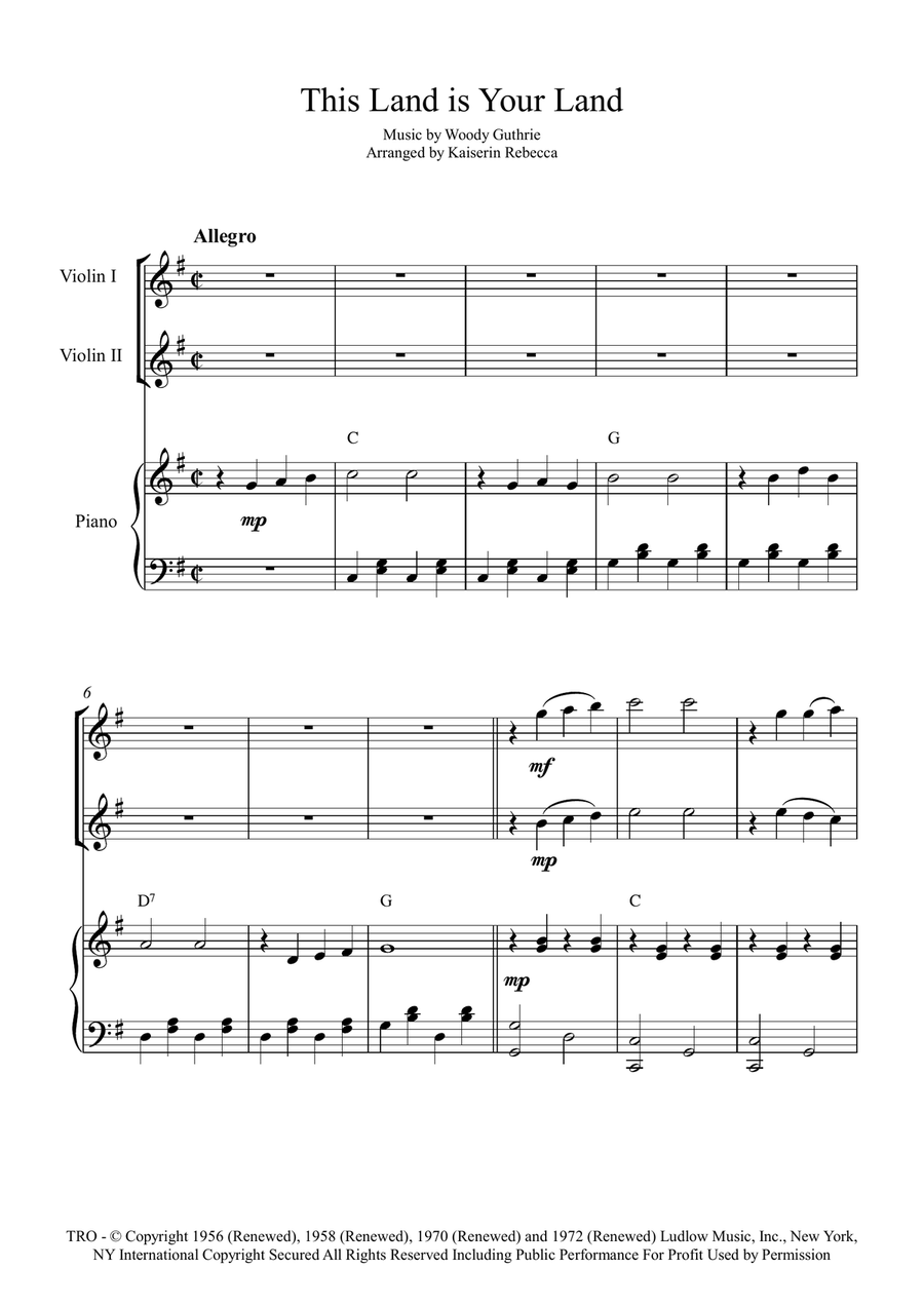 This Land Is Your Land String Duet scores gallery preview page 1