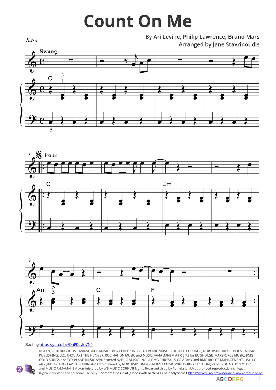 Count On Me Piano scores gallery preview page 1