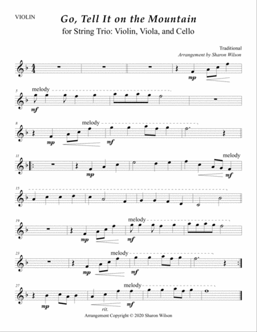 Go, Tell It on the Mountain (for String Trio – Violin, Viola, and Cello) String Trio scores gallery preview page 2
