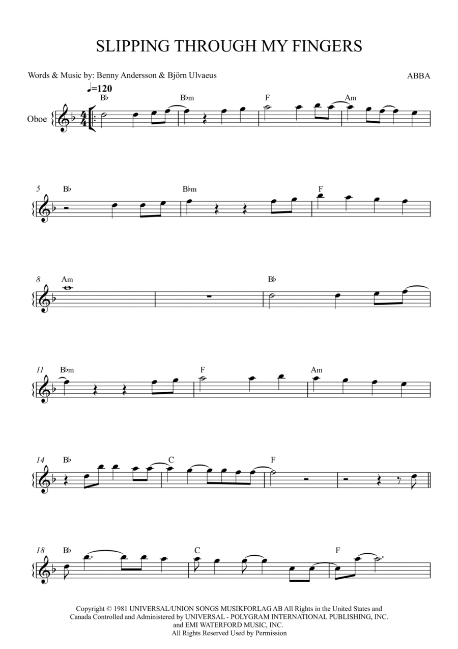 Slipping Through My Fingers Oboe Solo scores gallery preview page 1