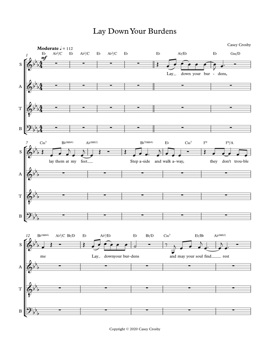 Lay Down Your Burdens 4-Part scores gallery preview page 1