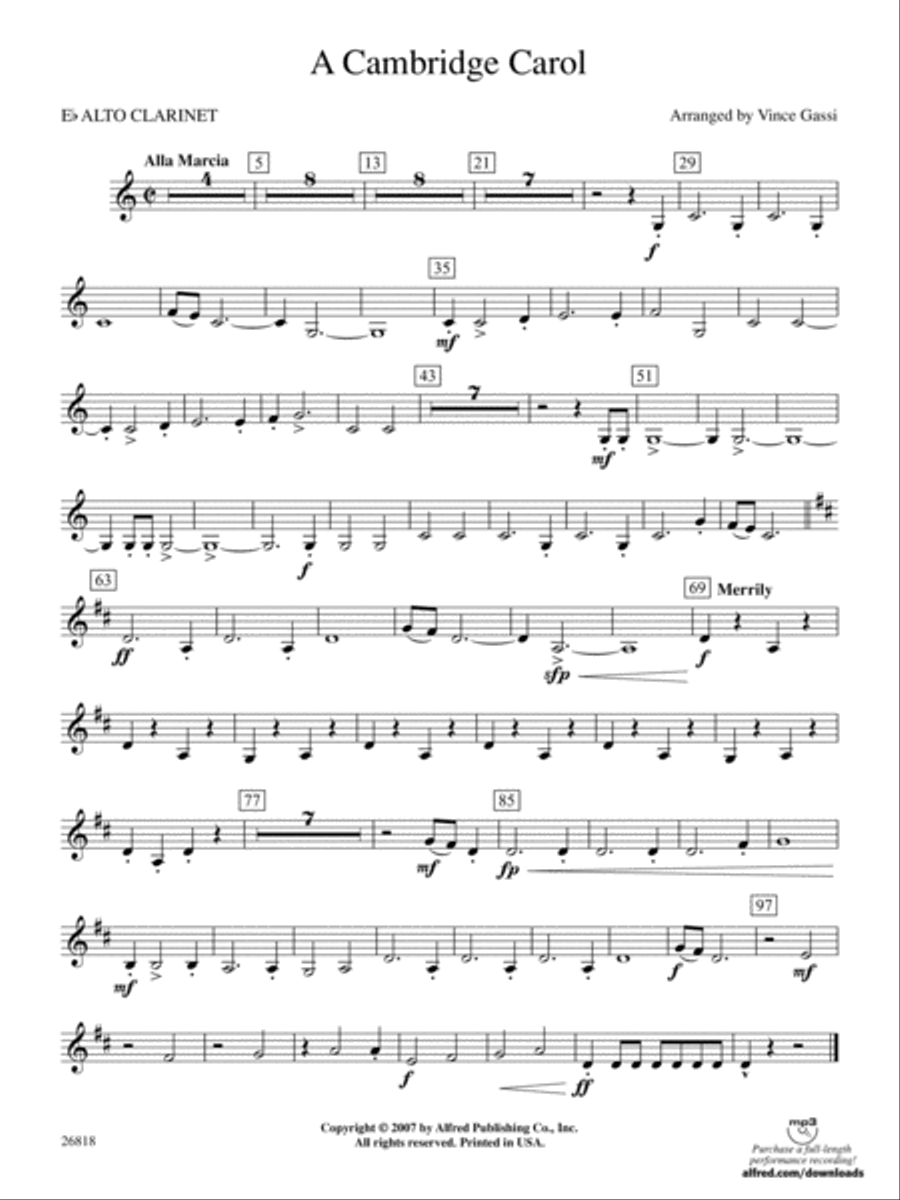 A Cambridge Carol: E-flat Alto Clarinet Concert Band scores gallery preview page 1