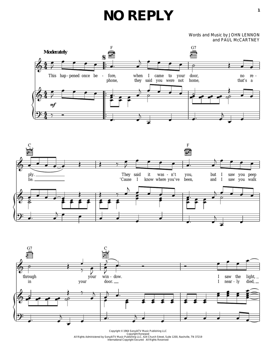 No Reply No Reply Piano, Vocal, Guitar scores gallery preview page 1